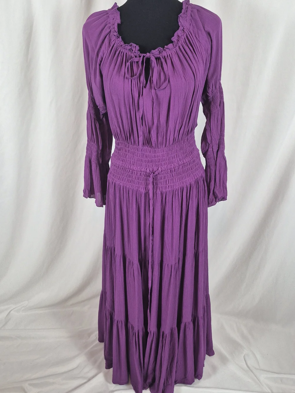 Lotus Traders Smocked Peasant Gypsy Renaissance Dress - Size OS / Fits XL to 2X - Picture 3 of 14